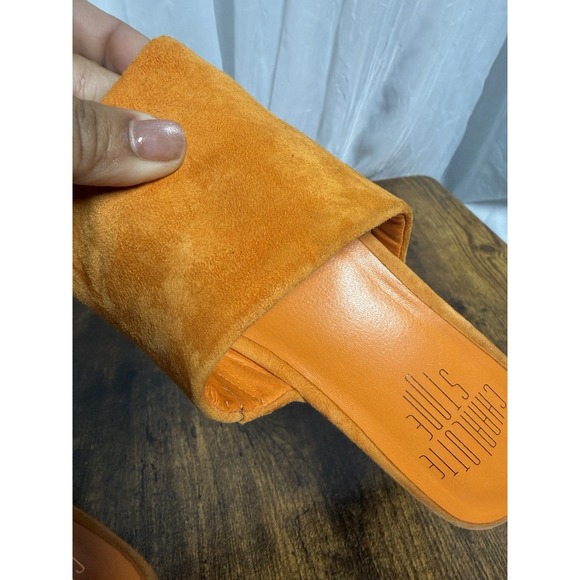 Charlotte Stone Kayla Orange Suede Wood Platform Clogs Women's 8 Sandals - Picture 14 of 16